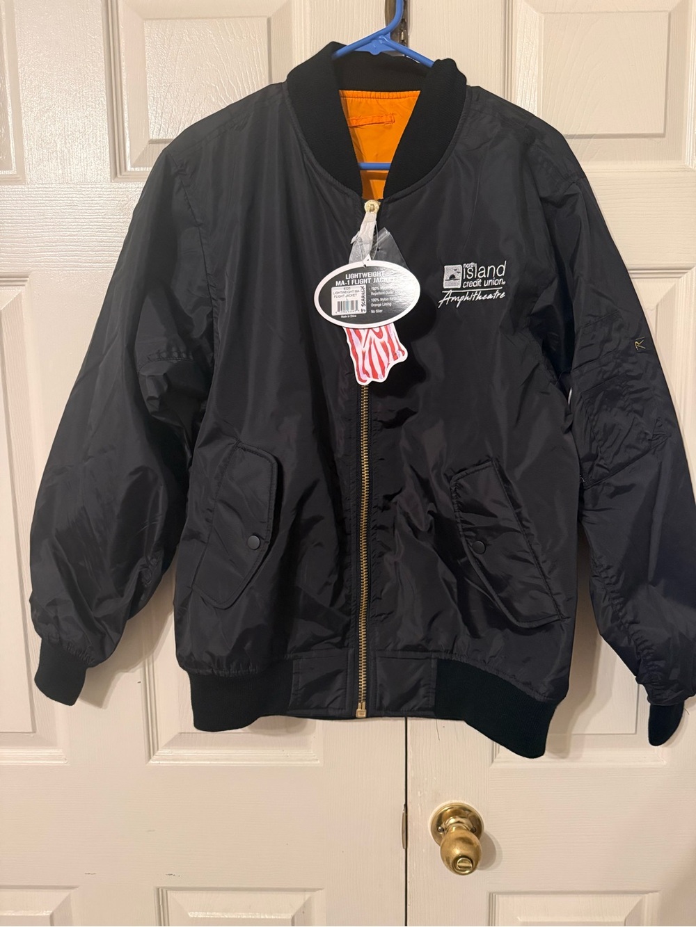 Rothco men’s  Black Bomber Jacket with Orange Lining